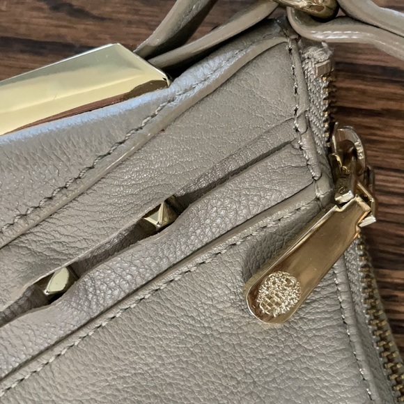 VINCE CAMUTO TAUPE & GOLD STUDDED HANDBAG - Picture 10 of 14